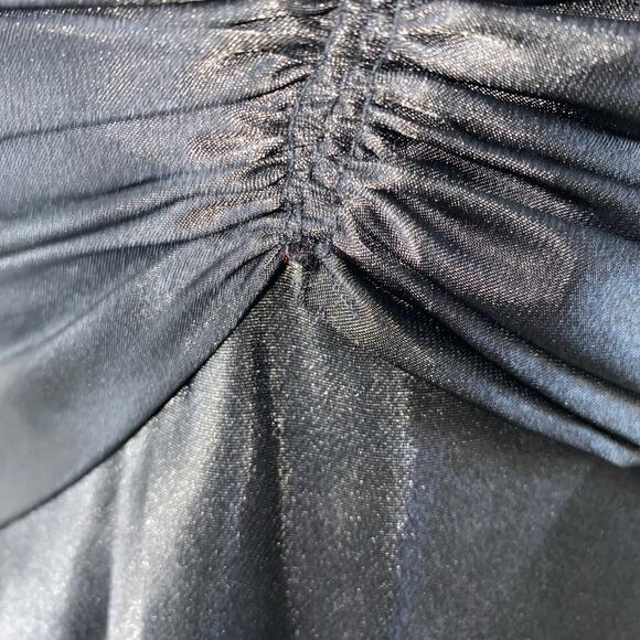 Vintage 90s La Femme Black Satin Criss Cross Cape Back Formal Gown Long Dress 6 - Picture 12 of 12